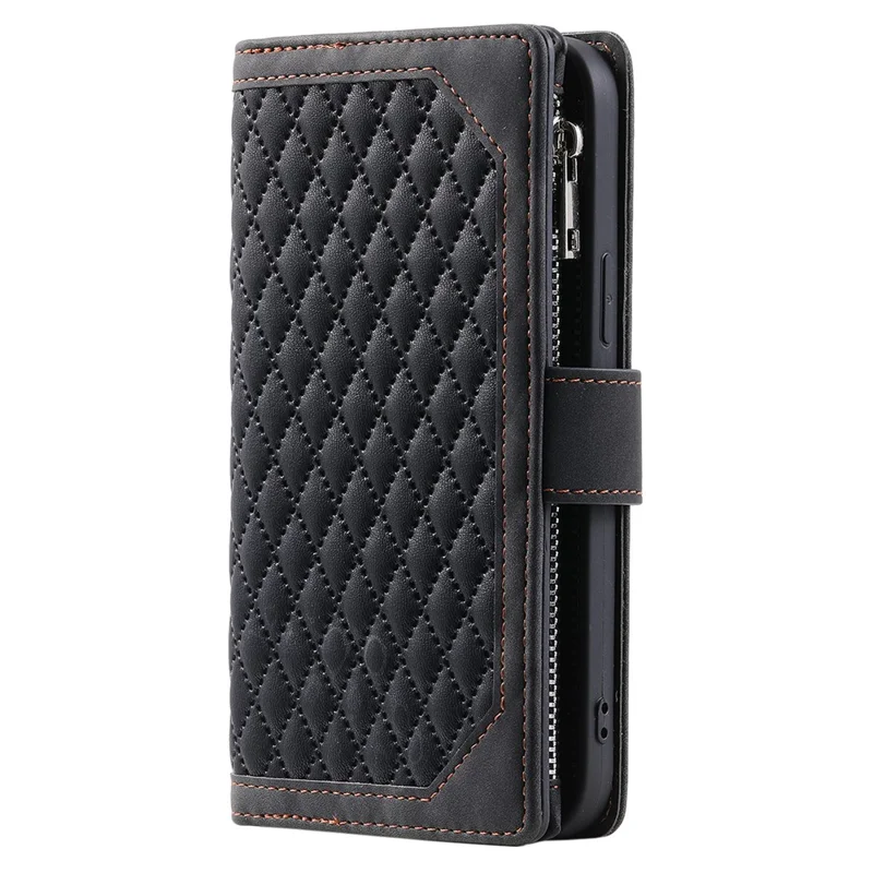 Per Samsung Galaxy A15 4G Case PU Leather Zipper Wallet Phone Cover with Strap - Nero