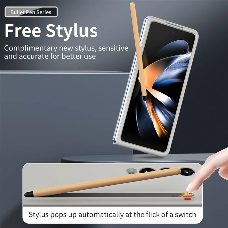 For Samsung Galaxy Z Fold4 5G Case with Stylus Pen Rubberized PC Folding Phone Cover - Light Grey
