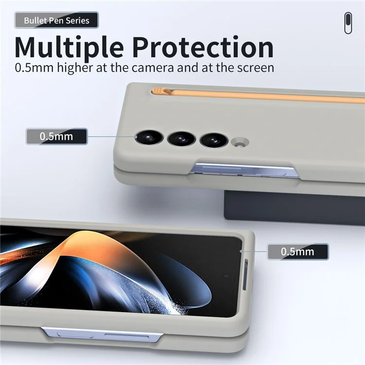 For Samsung Galaxy Z Fold4 5G Case with Stylus Pen Rubberized PC Folding Phone Cover - Light Grey