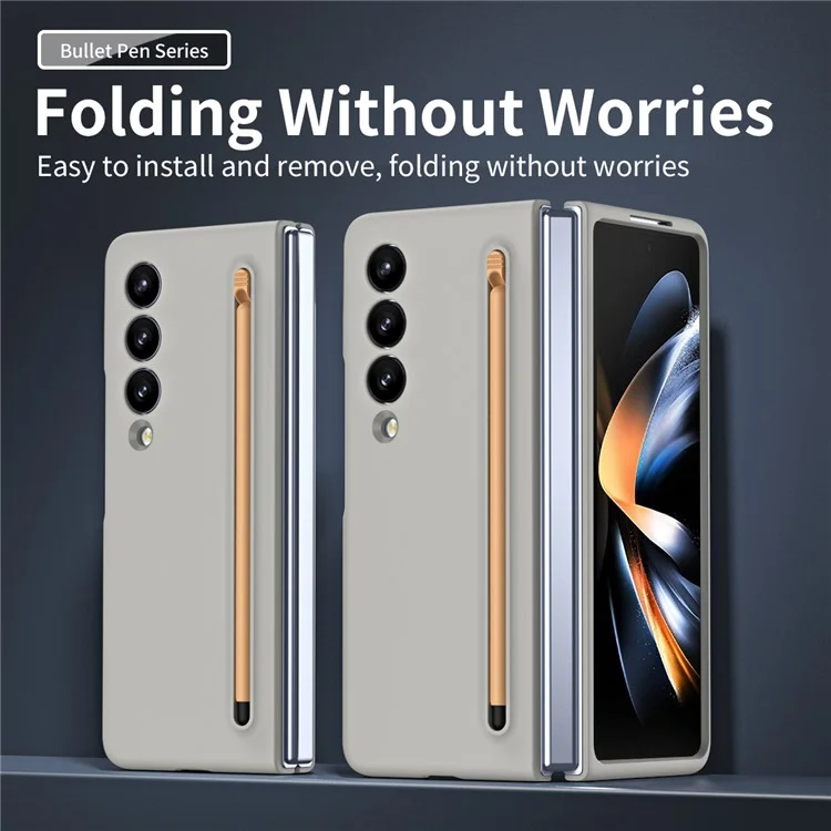 For Samsung Galaxy Z Fold4 5G Case with Stylus Pen Rubberized PC Folding Phone Cover - Light Grey