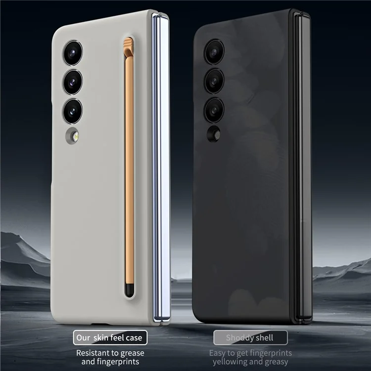 For Samsung Galaxy Z Fold4 5G Case with Stylus Pen Rubberized PC Folding Phone Cover - Light Grey