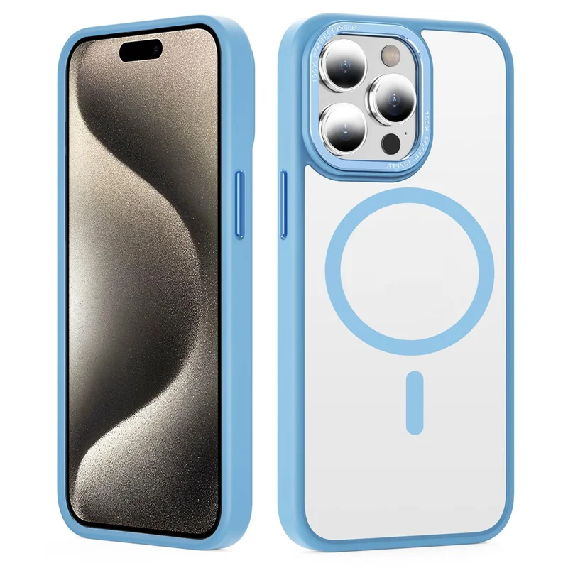 Soft TPU+Hard PC Case for iPhone 15 Pro Max Shockproof Case Compatible with MagSafe Matte Phone Cover - Blue