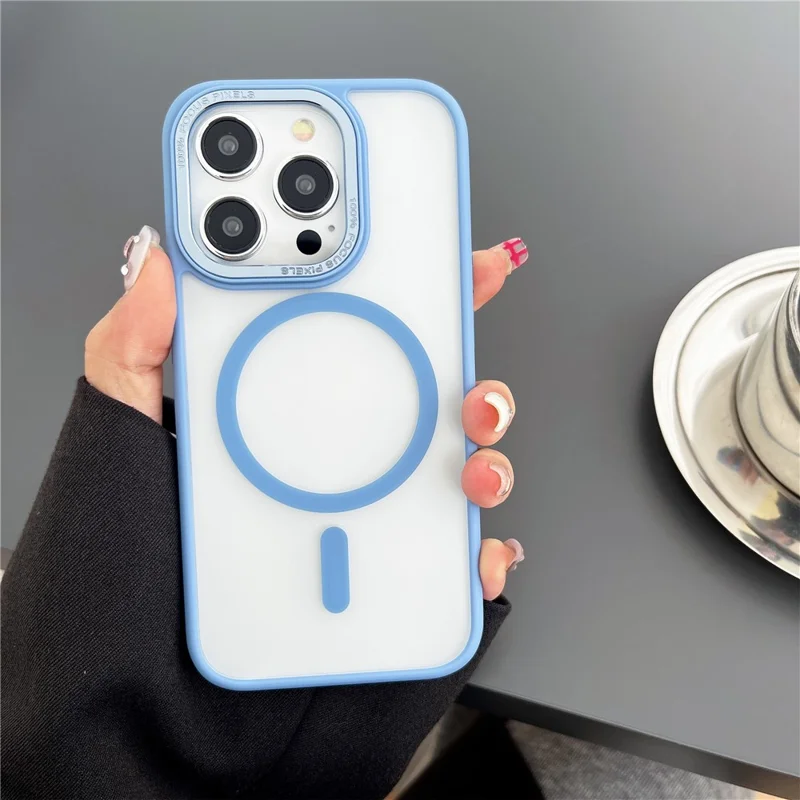 Soft TPU+Hard PC Case for iPhone 15 Pro Max Shockproof Case Compatible with MagSafe Matte Phone Cover - Blue