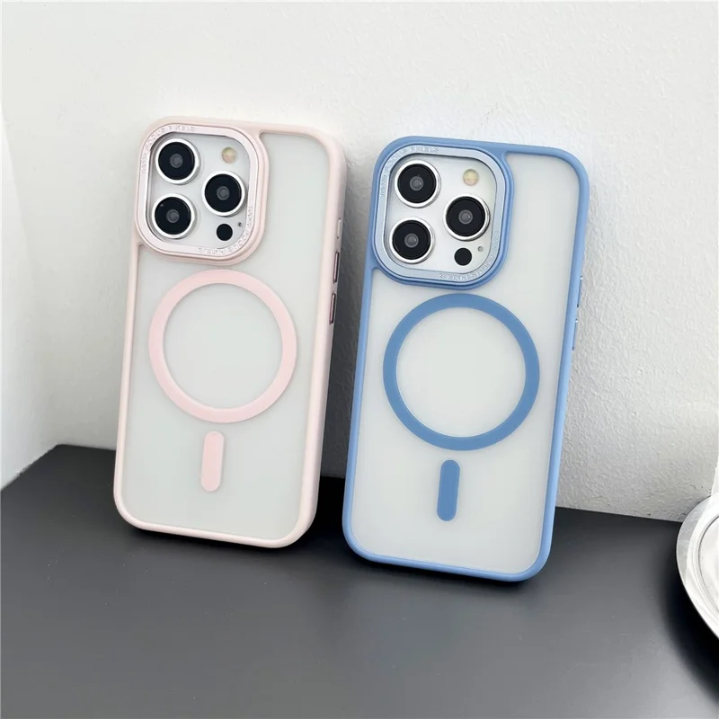 Soft TPU+Hard PC Case for iPhone 15 Pro Max Shockproof Case Compatible with MagSafe Matte Phone Cover - Blue