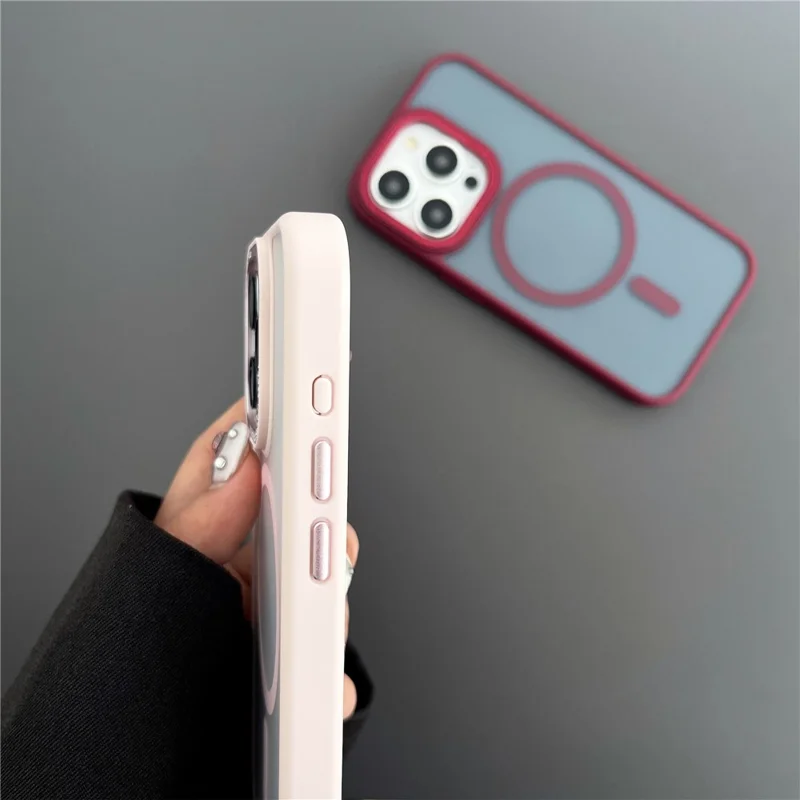 Soft TPU+Hard PC Case for iPhone 15 Pro Max Shockproof Case Compatible with MagSafe Matte Phone Cover - Blue