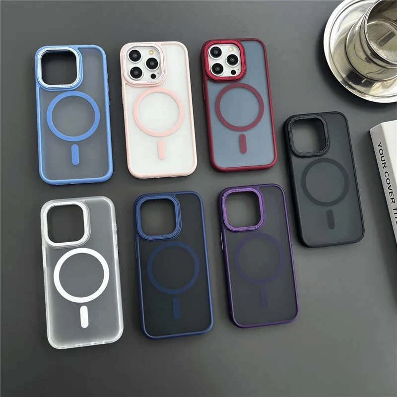 Soft TPU+Hard PC Case for iPhone 15 Pro Max Shockproof Case Compatible with MagSafe Matte Phone Cover - Blue