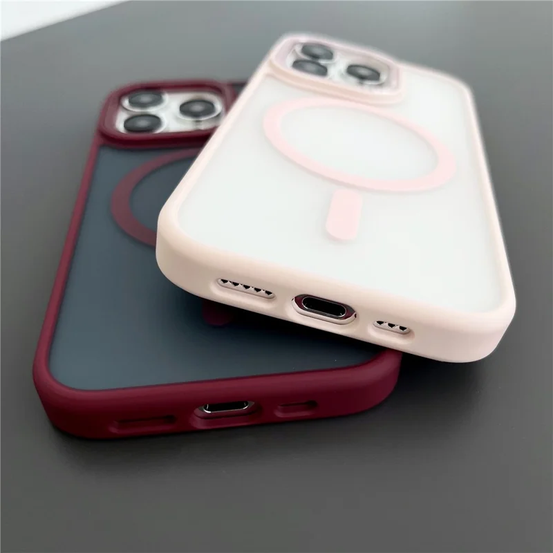 Shockproof Case for iPhone 15 Pro Case Compatible with MagSafe Matte TPU+PC Phone Cover - Red