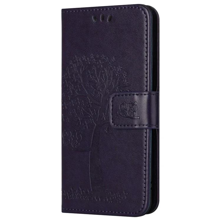 Per Motorola Moto G54 5G Cover Owl Tree Imprinted PU Leather Wallet Phone Case - Viola Scuro