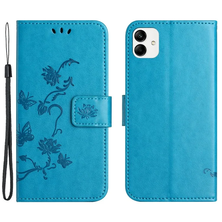 Für Motorola Moto G54 5G Case Butterfly Flower Imprinted PU Leder Brieftasche Handyhülle - Blau
