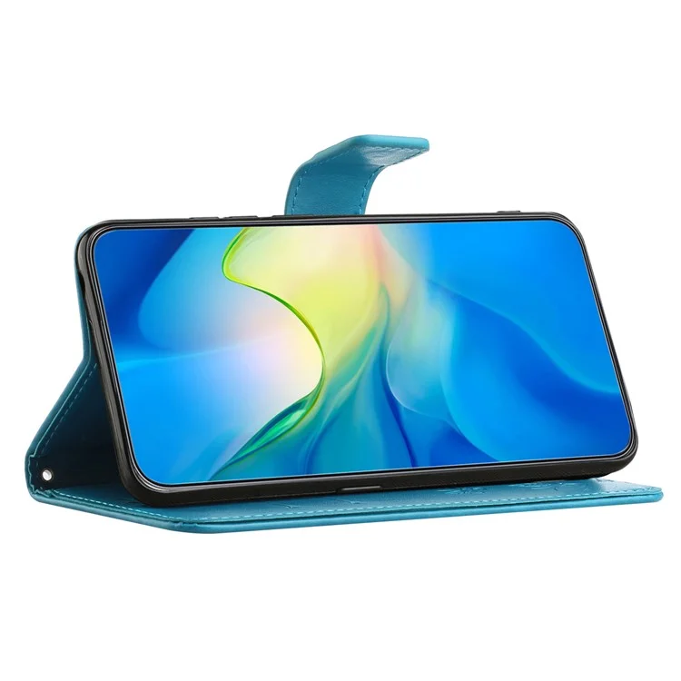 Für Motorola Moto G54 5G Case Butterfly Flower Imprinted PU Leder Brieftasche Handyhülle - Blau