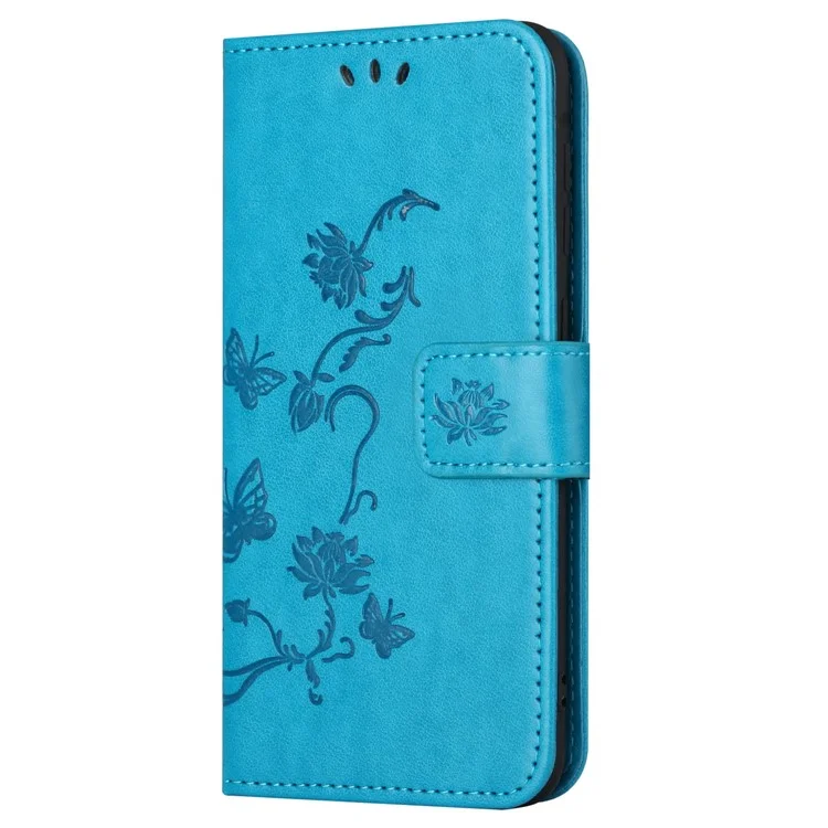 Für Motorola Moto G54 5G Case Butterfly Flower Imprinted PU Leder Brieftasche Handyhülle - Blau