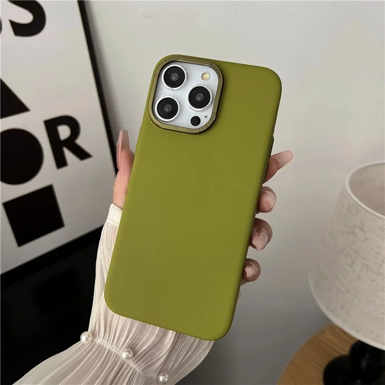 Für iPhone 15 Plus Hülle Skin-touch PC Metall Linse Rahmen Matt Handyhülle - Senfgrün