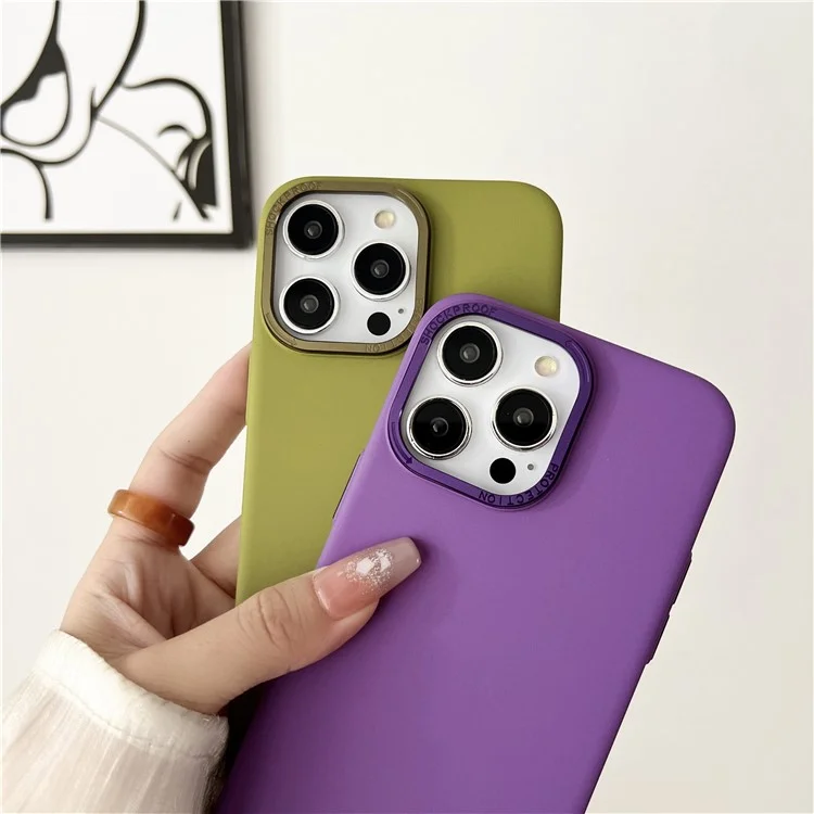 Für iPhone 15 Plus Hülle Skin-touch PC Metall Linse Rahmen Matt Handyhülle - Senfgrün