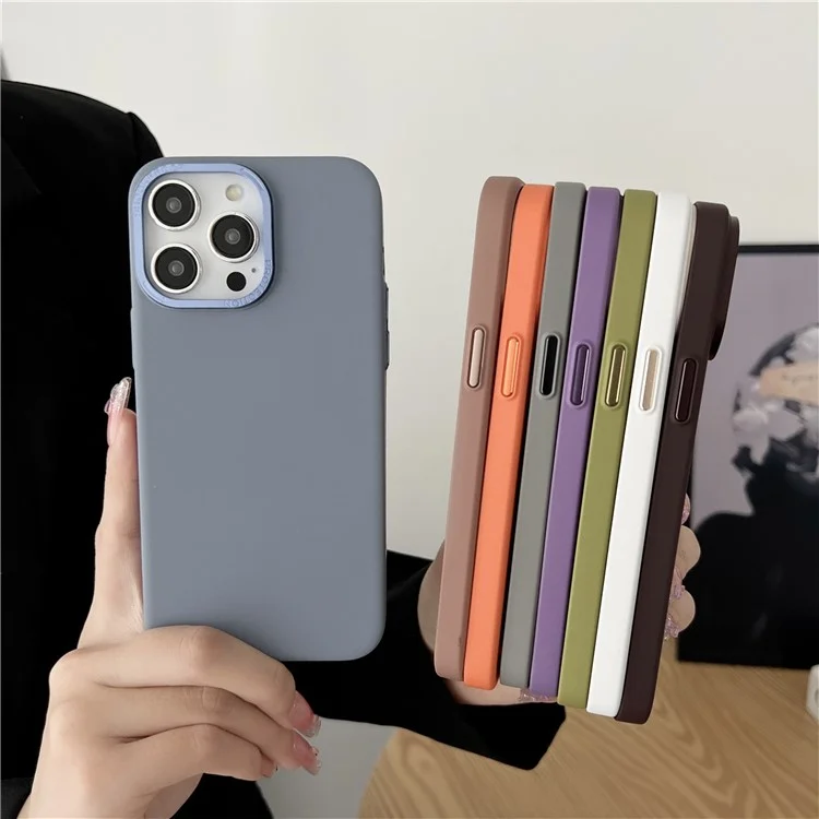 Für iPhone 15 Plus Hülle Skin-touch PC Metall Linse Rahmen Matt Handyhülle - Senfgrün