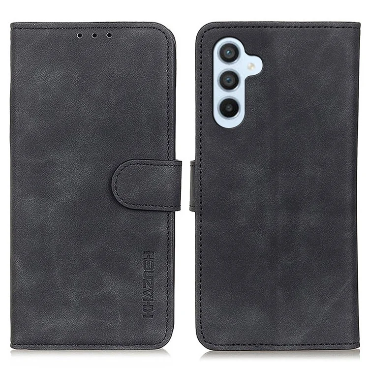 KHAZNEH For Samsung Galaxy A15 4G Case Leather Wallet Cell Phone Cover (Retro Texture) - Black