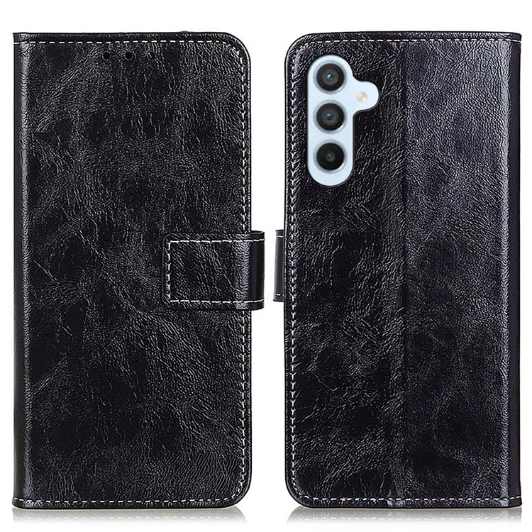 Para Samsung Galaxy A15 4G Case Wallet Stand Shockproof Retro Texture PU Leather Phone Cover - Black