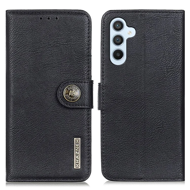 KHAZNEH Pour Etui Samsung Galaxy A15 4G Anti-Rayures Texture Cuir de Vache Support Téléphone Housse - Noir