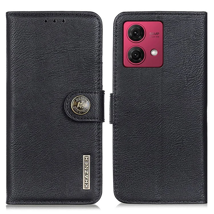 KHAZNEH For Motorola Moto G84 5G Case Cowhide Texture Anti-drop PU Leather Phone Cover - Black