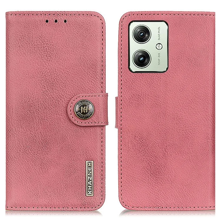 KHAZNEH Per Motorola Moto G54 5G Case Cowhide Texture Wallet Leather Phone Cover - Rosa