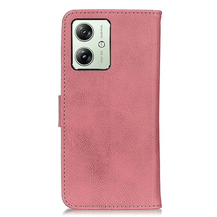 KHAZNEH Per Motorola Moto G54 5G Case Cowhide Texture Wallet Leather Phone Cover - Rosa
