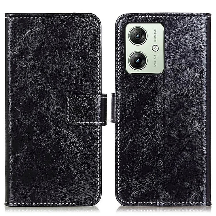 Per Motorola Moto G54 5G Caso Crazy Horse Texture Wallet Stand Leather Phone Cover - Nero