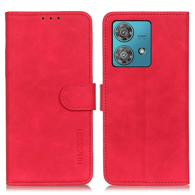 KHAZNEH per Motorola Edge 40 Neo 5G Custodia Retro Texture Leather Wallet Cell Phone Cover - Rosso
