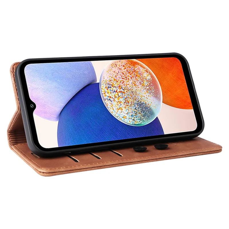 Capa de carteira de couro Sucker Closing Phone Cover para Samsung Galaxy A14 5G / A14 4G - Série 006 - Marrom