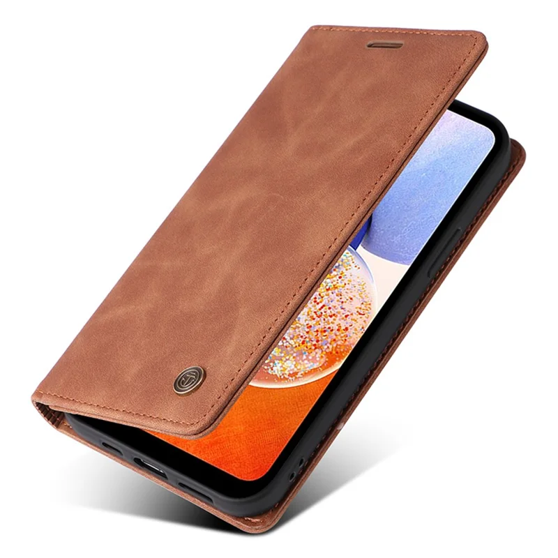 Capa de carteira de couro Sucker Closing Phone Cover para Samsung Galaxy A14 5G / A14 4G - Série 006 - Marrom