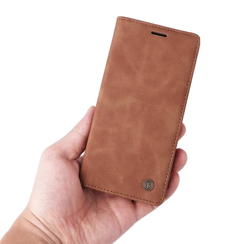 Capa de carteira de couro Sucker Closing Phone Cover para Samsung Galaxy A14 5G / A14 4G - Série 006 - Marrom