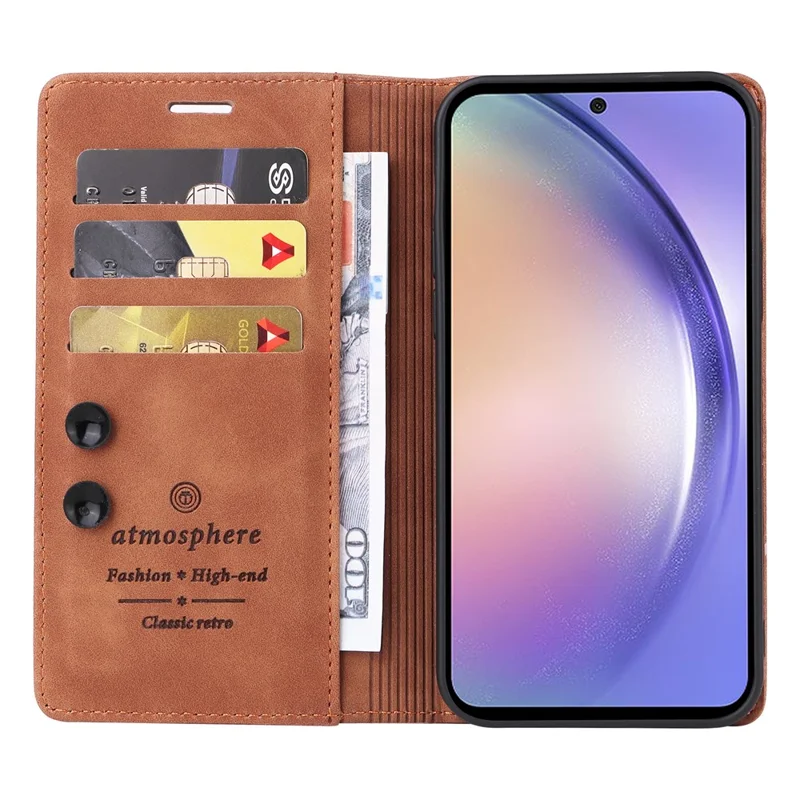 006 Series For Samsung Galaxy A54 5G Case Leather Wallet Phone Cover with Sucker Closure - Brown