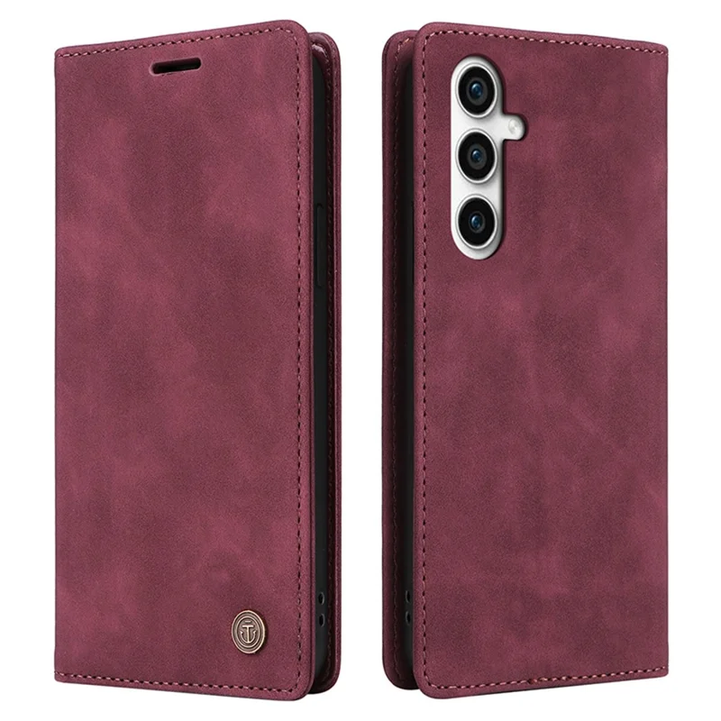 006 Series For Samsung Galaxy S23 FE Case Sucker Closure PU Leather Phone Stand Cover - Wine Red