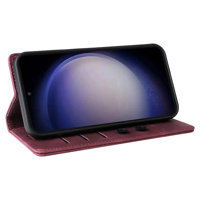 006 Series For Samsung Galaxy S23 FE Case Sucker Closure PU Leather Phone Stand Cover - Wine Red