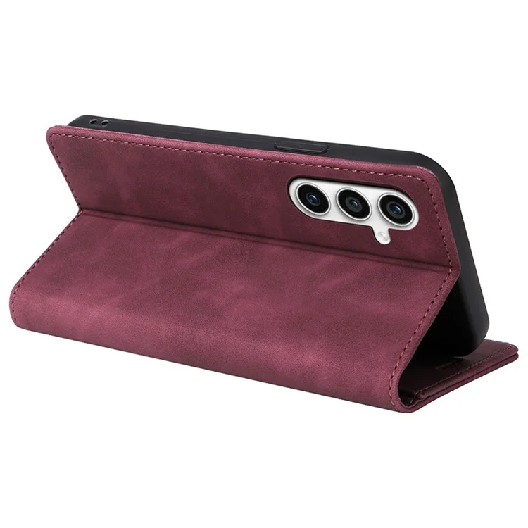 006 Series For Samsung Galaxy S23 FE Case Sucker Closure PU Leather Phone Stand Cover - Wine Red