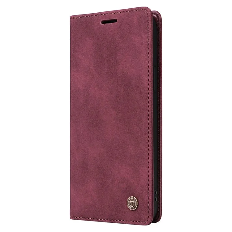 006 Series For Samsung Galaxy S23 FE Case Sucker Closure PU Leather Phone Stand Cover - Wine Red