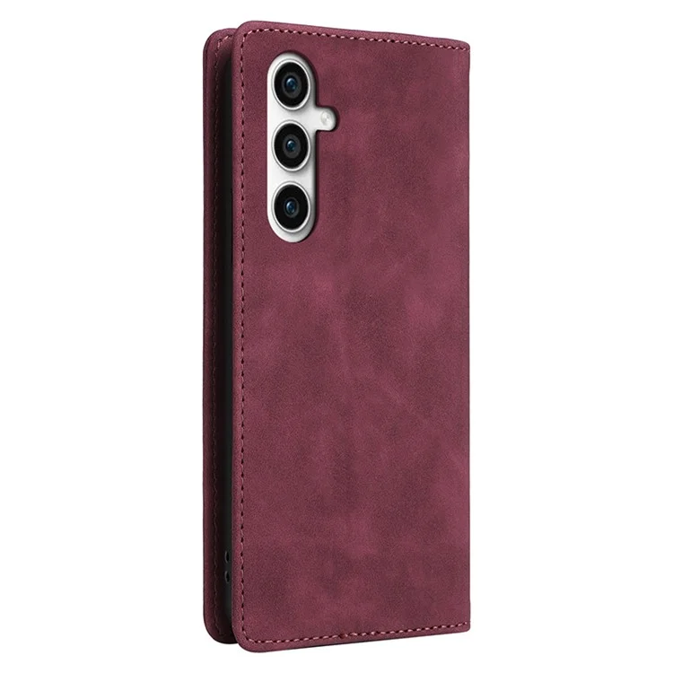 006 Series For Samsung Galaxy S23 FE Case Sucker Closure PU Leather Phone Stand Cover - Wine Red