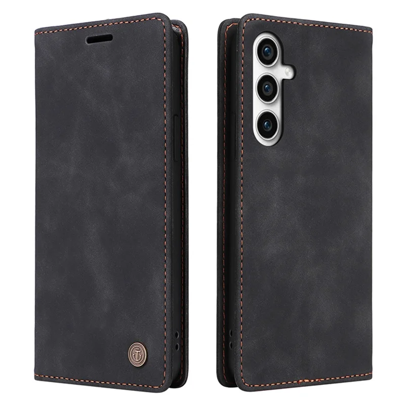 006 Series For Samsung Galaxy S23 FE Case Sucker Closure PU Leather Phone Stand Cover - Black