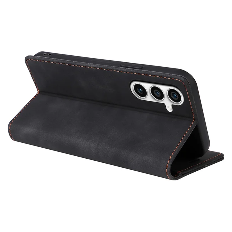 006 Series For Samsung Galaxy S23 FE Case Sucker Closure PU Leather Phone Stand Cover - Black