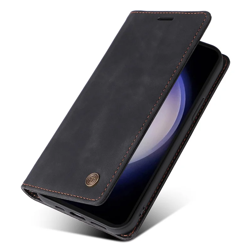 006 Series For Samsung Galaxy S23 FE Case Sucker Closure PU Leather Phone Stand Cover - Black