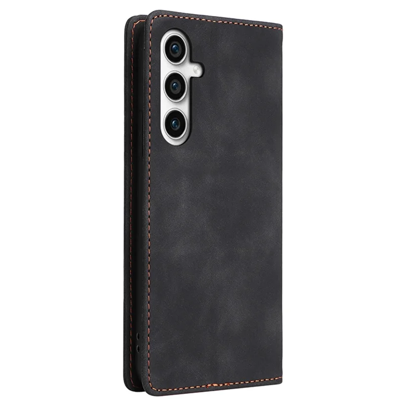 006 Series For Samsung Galaxy S23 FE Case Sucker Closure PU Leather Phone Stand Cover - Black