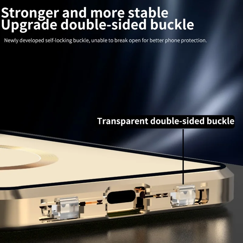 For iPhone 15 Pro Max Case Double Sided HD Tempered Glass Phone Cover Compatible with MagSafe - Gold