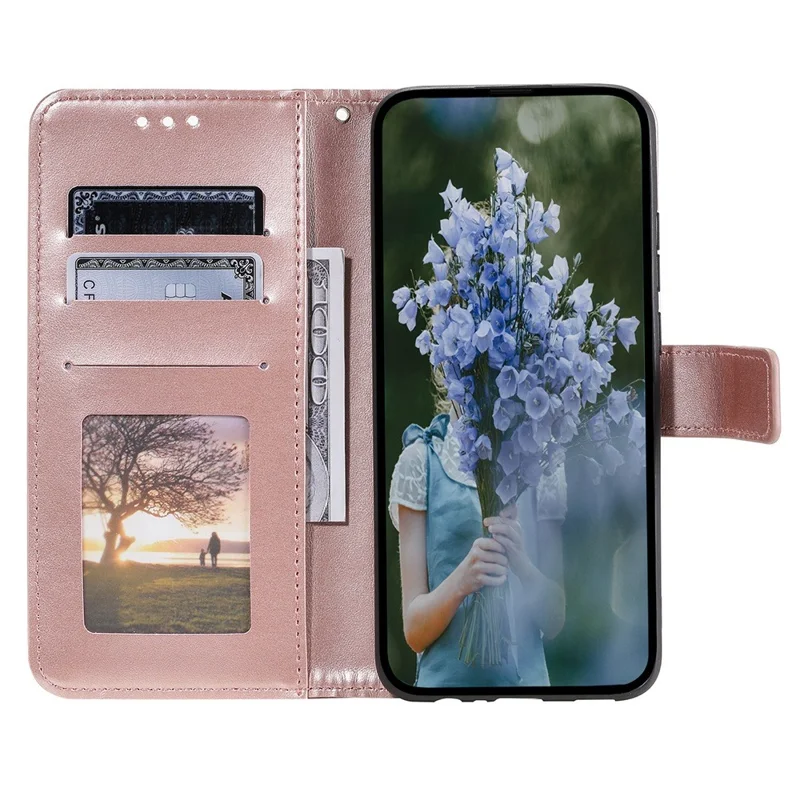 For Samsung Galaxy A05 4G Case Wallet PU Leather Imprinted Stand Phone Cover with Strap - Rose Gold
