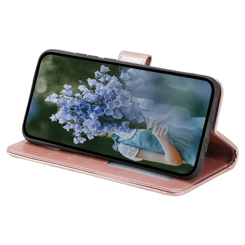 For Samsung Galaxy A05 4G Case Wallet PU Leather Imprinted Stand Phone Cover with Strap - Rose Gold
