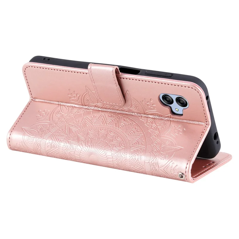 For Samsung Galaxy A05 4G Case Wallet PU Leather Imprinted Stand Phone Cover with Strap - Rose Gold