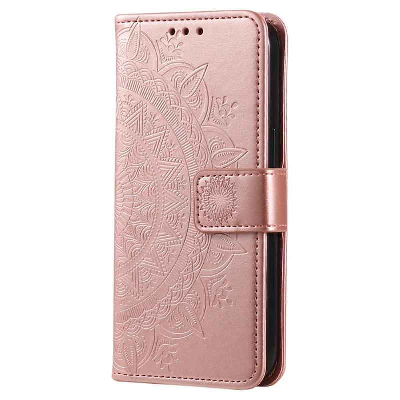 For Samsung Galaxy A05 4G Case Wallet PU Leather Imprinted Stand Phone Cover with Strap - Rose Gold