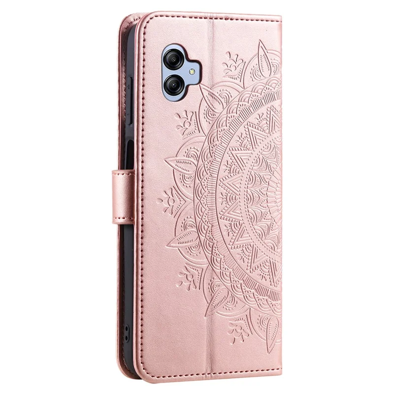 For Samsung Galaxy A05 4G Case Wallet PU Leather Imprinted Stand Phone Cover with Strap - Rose Gold