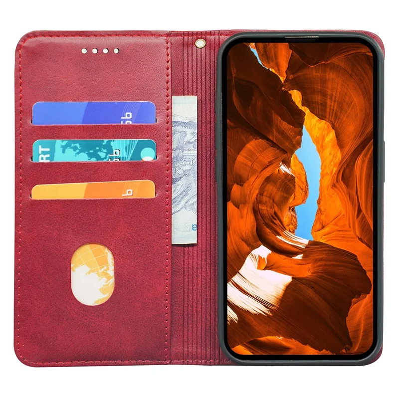 For Samsung Galaxy A15 5G Case Calf Texture Stand Wallet PU Leather Phone Cover - Red