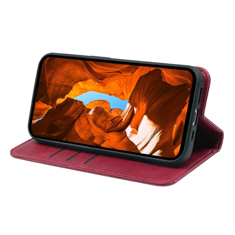 For Samsung Galaxy A15 5G Case Calf Texture Stand Wallet PU Leather Phone Cover - Red