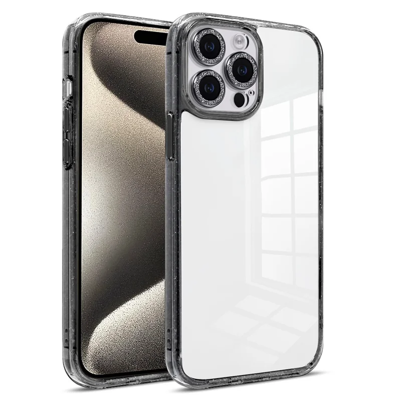 For iPhone 15 Pro Max Mobile Phone Case PC+TPU+Glass Phone Cover Shell - Black