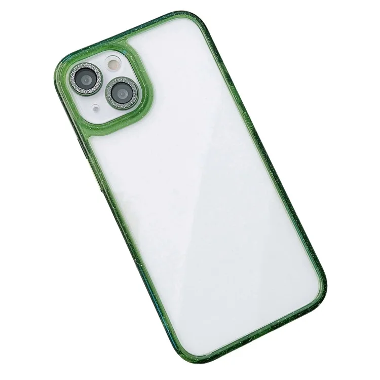 For iPhone 15 Plus Glittery Powder Cell Phone Case PC+TPU+Glass Mobile Phone Covering Shell - Green