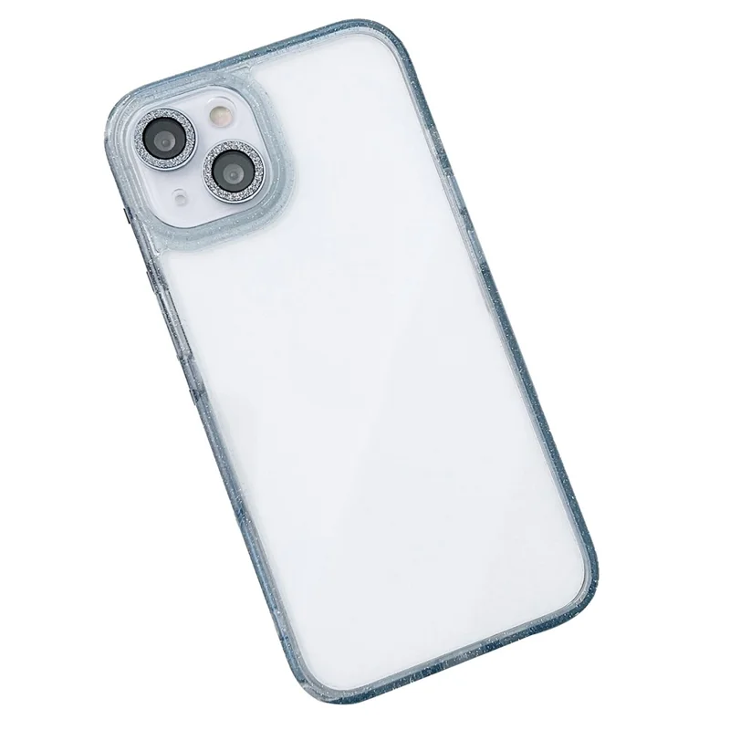 For iPhone 15 Glittery Powder Phone Case PC+TPU+Glass Phone Covering Shell - Blue